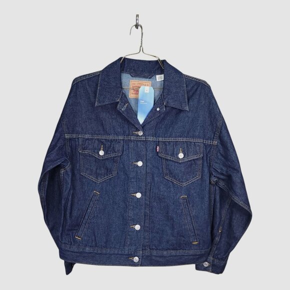 Levis Denim Trucker Jacket M Cottonized Hemp Blend Lightweight & Soft Dark Wash - Picture 1 of 11